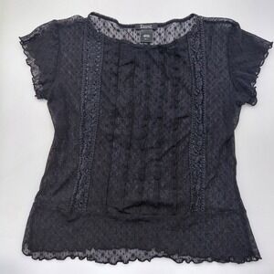 Vtg Black Taunt Whimsigoth Floral Lace Shirt Y2K Fairy Grunge Goth USA L Teen